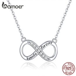 Colliers Bamoer Infinity Love Family Forever Collier à chaîne courte pour les femmes Clear CZ 925 SERVICE SIRGE JOWLERY SCN352