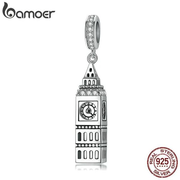 Collares Bamoer nueva colección Sterling Sier británico Big Ben edificio colgante Charm Fit pulseras con dijes fabricación de joyas Scc868