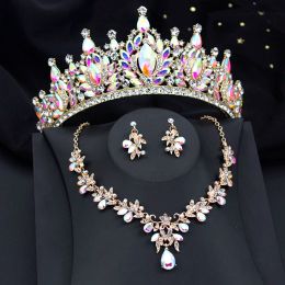 Kettingen barokke ab kristallen water drop bruids sieraden sets luxe tiaras kroon ketting oorbellen trouwjurk sieraden set accessoires