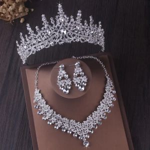 Kettingen barokke kristallen bruids sieraden sets voor vrouwen mode tiaras oorbellen kettingen set bruiloft kroon ketting dubai sets sets