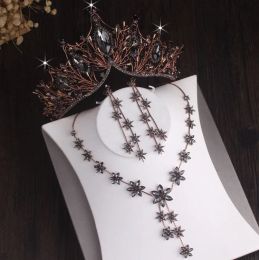 Collares Barroque Vintage Negro Cristal Nicolio Juego de joyas para nupcias Diñonero Corona Collar Collar Collar Dubai Beads African Jewelry Joy