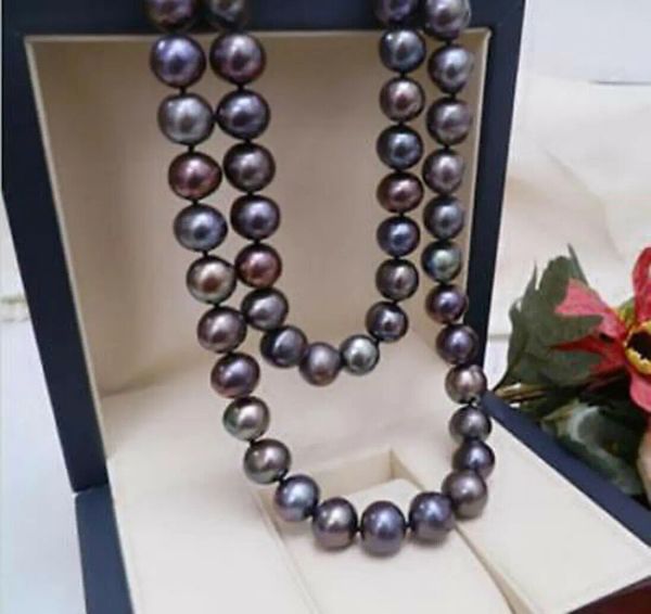 Colliers Magnifique collier de perles noires de Tahiti naturelles de 89mm, fermoir boule jaune de 18 pouces + aaa