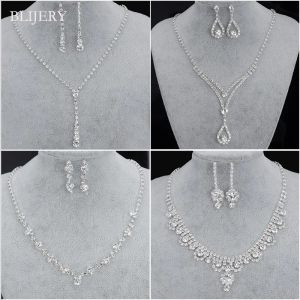 Kettingen Brijery Fashion Bruidsmeisje bruids sieradensets voor vrouwen Rhinestone Crystal ketting oorbellen Sets prom bruiloft sieraden sets