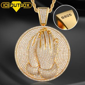 Kettingen bling bid hand hang ketting 925 sterling zilveren hanger goudkleur voor hiphop mode sieraden ijs uit heren, link ketting