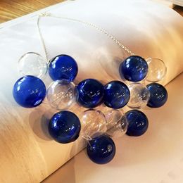 Colliers Collier ras du cou en boule de verre bleu pour femmes, grand collier Transparent fait à la main, Design Unique Original, collier à bulles