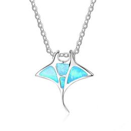 Colliers Bohême bleu imitation opale mignon méduse pendentif collier arc-en-ciel pierre de naissance baleine animal femmes océan plage bijoux G12