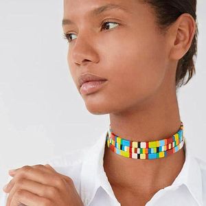 Kettingen Boheemse ketting Handgemaakt Vriendschap Gebreid Weven Stapelbaar Emaille Regenboogtegel Choker Mode Straatfotografie Accessoires