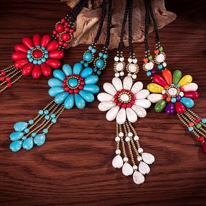 Kettingen Bohemian Tribal Sieraden Natuurlijke Stenen Lange Geknoopte Maan Steen Kwastje Kettingen Vrouwen Ketting Dropship Etnische Ketting voor vrouwen