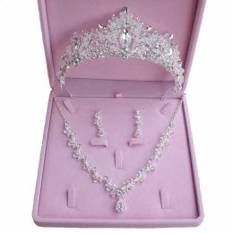 Colliers Bijoux de mariée Set Mariage Couronnes pour mariées Tiaras et couronnes Bride Crystal Rimistone Collier Tiara Mariage Accessoires de cheveux