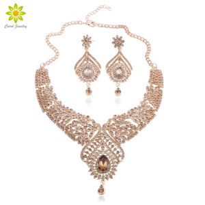 Colliers Bijoux Bijoux Gold Color Crystal Party Mariage Costumes Accessoires Collier Boucles d'oreilles Cadeaux pour femmes bijoux indiens