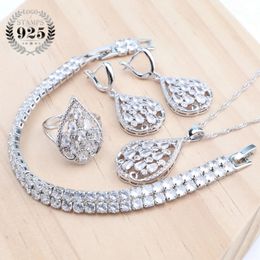 Colliers ensembles de bijoux de mariée bijoux en argent pour femmes boucles d'oreilles en Zircon blanc pendentif collier bracelets à breloques pour femmes ensemble de mariage