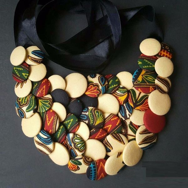 Colliers BRW tissu de cire africaine Ankara bouton bavoirs collier ras de cou pour les femmes cadeau Ankara africain Dashiki imprimer déclaration collier WYX24