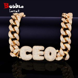 Collares Letra de burbuja Collar con nombre personalizado para hombres Gargantilla Enlace cubano Colgantes personalizados Chapado en oro real Hip Hop Rock Street Jewelry