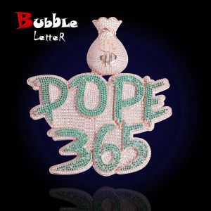 Kettingen Bubble Letter Custom Name Solid Base ketting Iced Out Personalise Pendant Money Bag Bail Two Tone Hip Hop Jewelry