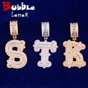 Kettingen Bubble Letter Initiële enkele ketting voor mannen Iced Out Frozen Pendant Real Gold Compated Hip Hop Jewelry