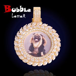 Kettingen Bubble Letter Foto Ketting Custom Fotoprojectie Hanger Solid Back Micro Pave Charms Hip Hop Rock Jewelry 2022 Trend