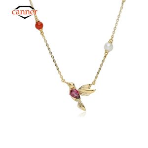 Colliers Canner S925 Sterling Silver Garnet Chalcedony Chaîne de collier de clavicule pendentif pour femmes pour femmes