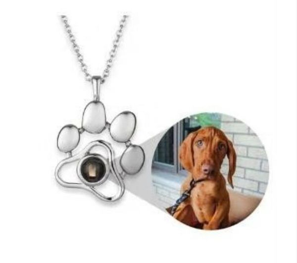 Collares Gato Perro Pata Mascota Foto Proyección Collar Colgante Huellas 100 idiomas Te Amo Gargantilla Collar para Mujeres Hombres Joyería