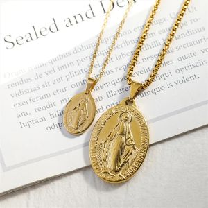 Kettingen Katholieke Maagd Maria Onze Lieve Vrouw Wonderbaarlijke Medaille Charme 14k Geel Goud Ovaal Alleen Hanger voor Ketting Sieraden Maken