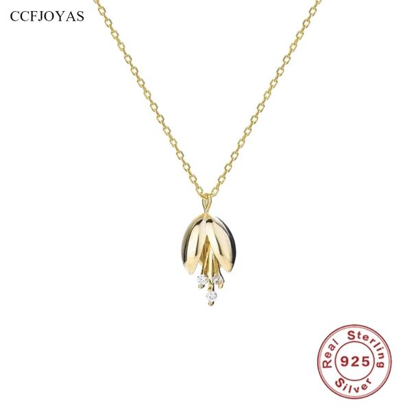 Collares CCFJOYAS Collar con colgante de campana de orquídea de Plata de Ley 925 de alta calidad para mujer, cadena de clavícula chapada en oro de 18k, regalo de boda