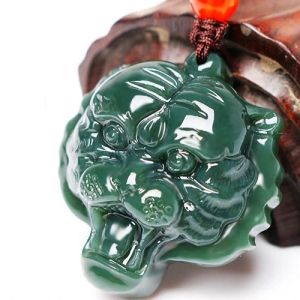 Kettingen gecertificeerd natuurlijk groen Hetian gesneden jade stenen tijgerhoofd hanger ketting Chinese jadeite sieraden charme amulet geschenken voor mannen