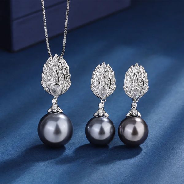 Colliers Charms Tahitian Pearl Feuilles Bodhi Pendant Collier Boucles d'oreilles Fashion Corée pour femmes Bijoux de luxe Gift Anniversary Giftary