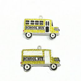 Colliers (choisissez la couleur en premier) 46mm x 26mm, 10 pièces/lot, pendentifs en strass pour Bus scolaire, bijoux pour la rentrée scolaire