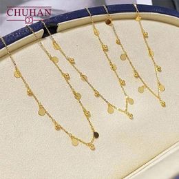Colliers CHUHAN Au750 classique femmes collier réel 18k or clavicule chaîne paillettes or perles entrelacées bijoux fins cadeaux d'anniversaire