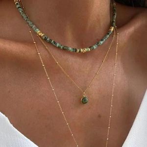 Collares Clásico Versátil Ágata de musgo Turquesa Collar de piedra natural Aleación de cobre Gran agujero Decoración de cuentas Joyería étnica encantadora