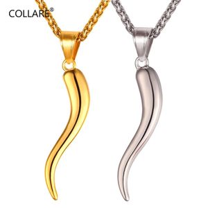 Colliers Collare collier en corne italienne Cornetto couleur or Cornuto bijoux en acier inoxydable le pendentif de Protection Cornicello P026