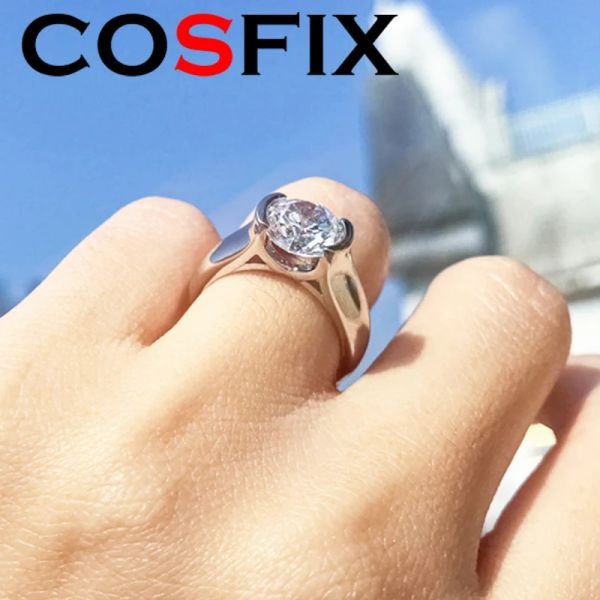 Colliers Cosfix 2ct Moisanite Diamond Solitiare Anneaux de fiançailles pour les femmes 100% sterling sier Bridal Weddal Band Setting