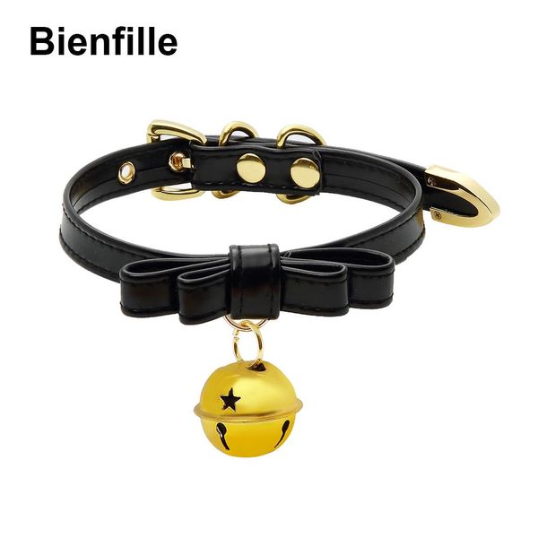 Collares Cosplay Gato Neko Amante Halloween Jingle Bell Gargantilla Collar Punk Rock Kitten Play Bowknot Collar Sumiso BDSM Collar de mujer