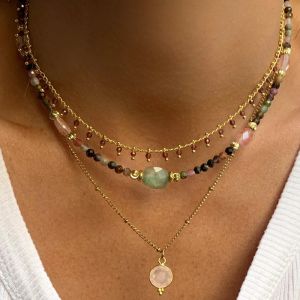 Colliers Creative Design Natural Stone Collier Collier court rétro ethnique rose vert noir rouge Natural Stone Pendant les femmes