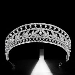 Collares circón cúbico corona hojas de cristal tiaras nupcias cz coronas dhinestone cazant diadem novia banda de boda accesorios para el cabello de la boda