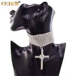 Kettingen cuier prachtige grote omvang kruis hanger choker voor vrouwen strass crystal ketting sieraden voor man