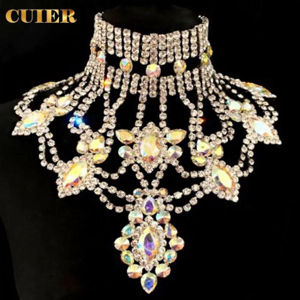 Colliers Cuier énorme taille couverture poitrine Champagne SS28 strass grand pendentif collier pour femmes ras du cou bijoux bonne qualité Drag Queen