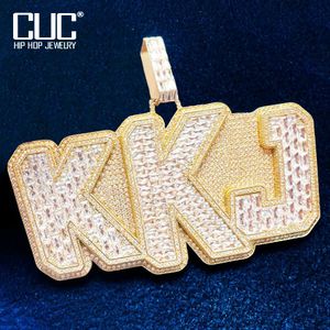 Colliers Personnalisé Big Siamese Baguette Lettre Nom Pendentif Hommes HipHop Collier Chaîne Bling Zircon Personnalisé Heavy Rock Rapper Bijoux