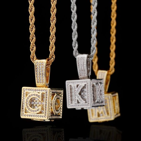 Colliers Personnalisé Bloc Lettre Carré Alphabet Bébé Lettre Initiale AAA Zircon Pendentif Chaîne Hip Hop Mode Collier Bijoux Cadeau