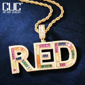 Colliers personnalisés Nom de lettre colorée Pendant pour hommes Ice Cumbic Zirconia Make Number Hip Hop Collier Rock Jewelry