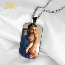 Collares Personalizado Foto Colorida Necklcae Colgante Grabado Personalizado Etiqueta De Perro De Acero Inoxidable De Oro Joyería Conmemorativa Regalos Familiares