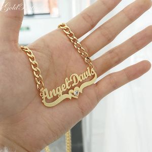 Kettingen Aangepaste Frosted Naam Ketting Gepersonaliseerde Hart Zirkoon Naamplaat Ketting Rvs Cubaanse Ketting Sieraden Vrouwen Meisje Geschenken