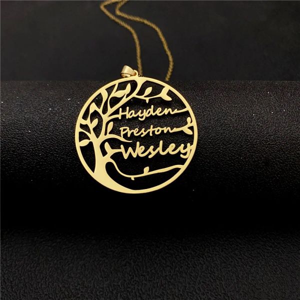 Colliers Collier d'arbre de sauvetage personnalisé Collier de trois noms personnalisé pour la famille Collier d'or en acier inoxydable personnalisé cadeaux