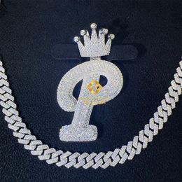 Collares Joyería de lujo personalizada 2in 925 Plata esterlina Iced Out Vvs1 Moissanite Diamond Letter Inicial k p Nombre Colgante Collar Hombres
