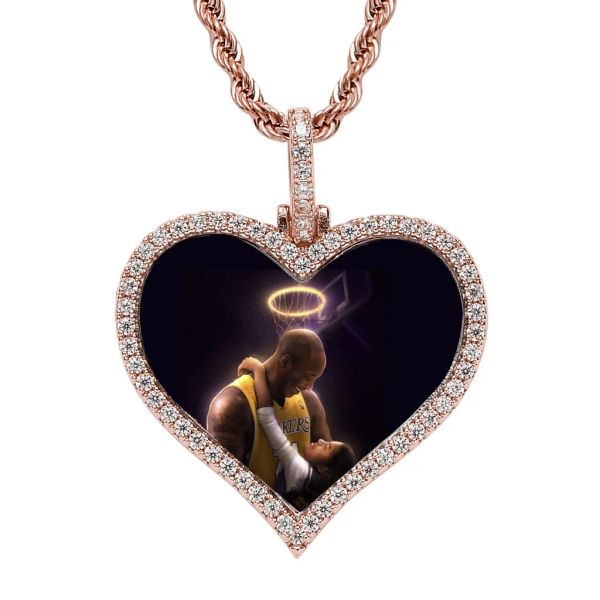 Colliers sur mesure Photo Coeur Forme Iced Out Bling Cubic Zircon Collier Pendant Chaîne de tennis personnalisée pour femmes Men Lovers Cadeaux