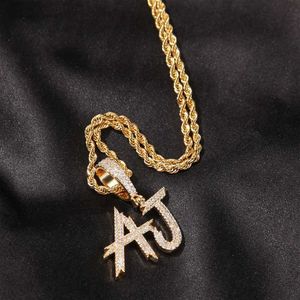 Kettingen aangepaste naam Iced Out Out ketting az cursieve letter hanger in eerste zirkoon touw ketting ketting choker hiphop sieraden