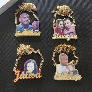 Kettingen Gepersonaliseerde ketting portretfoto aangepaste acryl aangepaste letter naam hanger kinderverjaardag familiecadeau afbeelding ketting