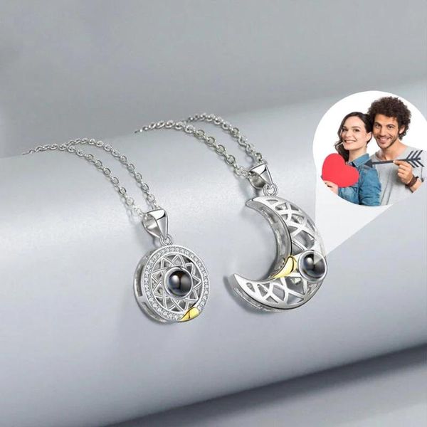 Colliers Collier Photo de Projection personnalisé pour femmes Couple magnétique soleil et lune colliers en acier inoxydable je t'aime bijoux de saint valentin
