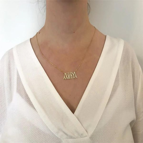 Colliers personnalisés deux noms en acier inoxydable collier personnalisé pendentif charme bijoux fille chaîne meilleur ami tour de cou cadeaux pour mère
