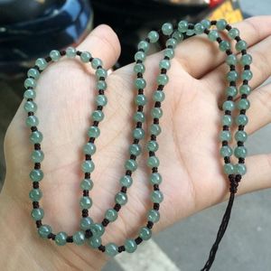 Colliers Personnalisé naturel Myanmar Jade 45mm perles à la main cravate pendentif collier corde véritable vert jadéite corde chaîne Jade bijoux