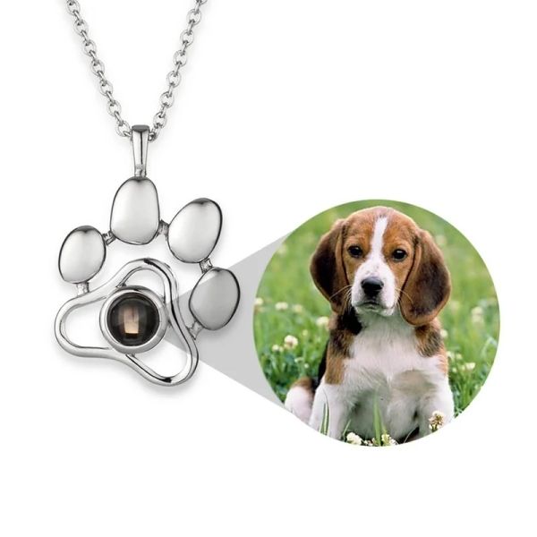 Collares Collar de proyección de fotos para mascotas personalizado, colgante de pata de perro y gato, joyería de memoria, regalo, envío directo, regalos personalizados para el día de la madre